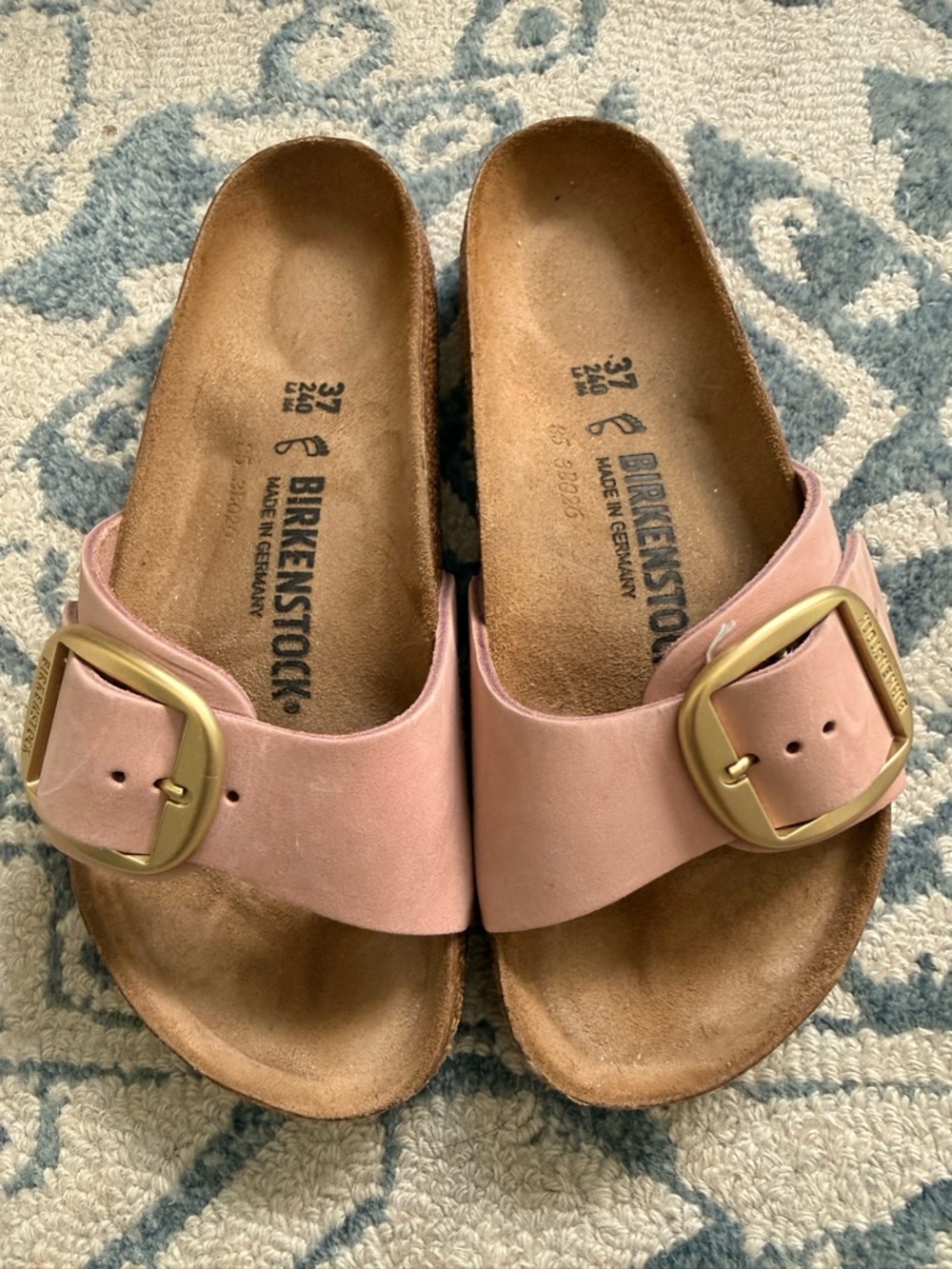 Birkenstock Madrid Single Strap Sandal in Pink with Gold Buckle